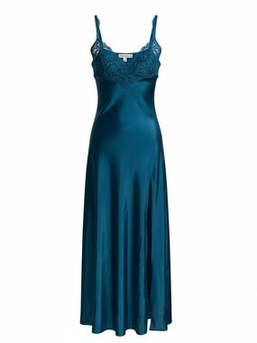 Victoria's Secret Teal Satin Lace-Trim Slip Dress